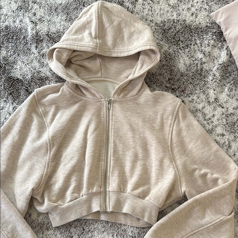 Cream Cropped Hoodie